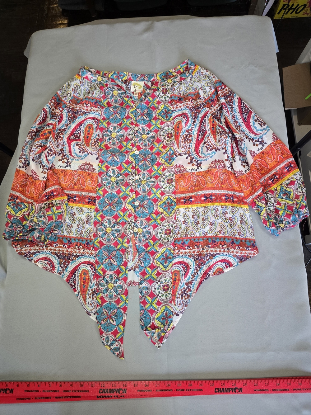 fig and flower Multicolor Paisley & Tile Print Handkerchief Hem Top